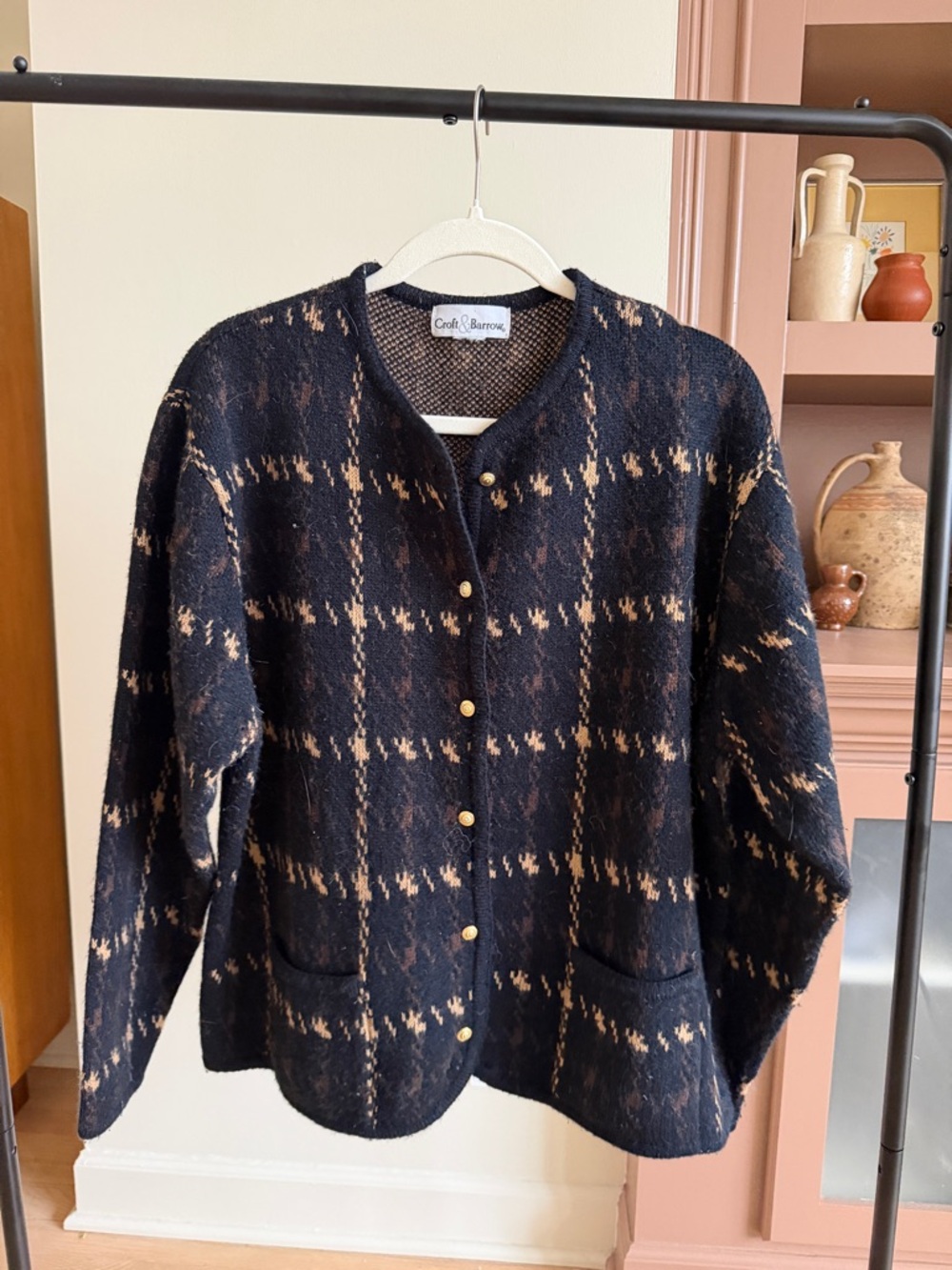 Vintage Croft & Barrow Cardigan Sweater Women's Black Houndstooth